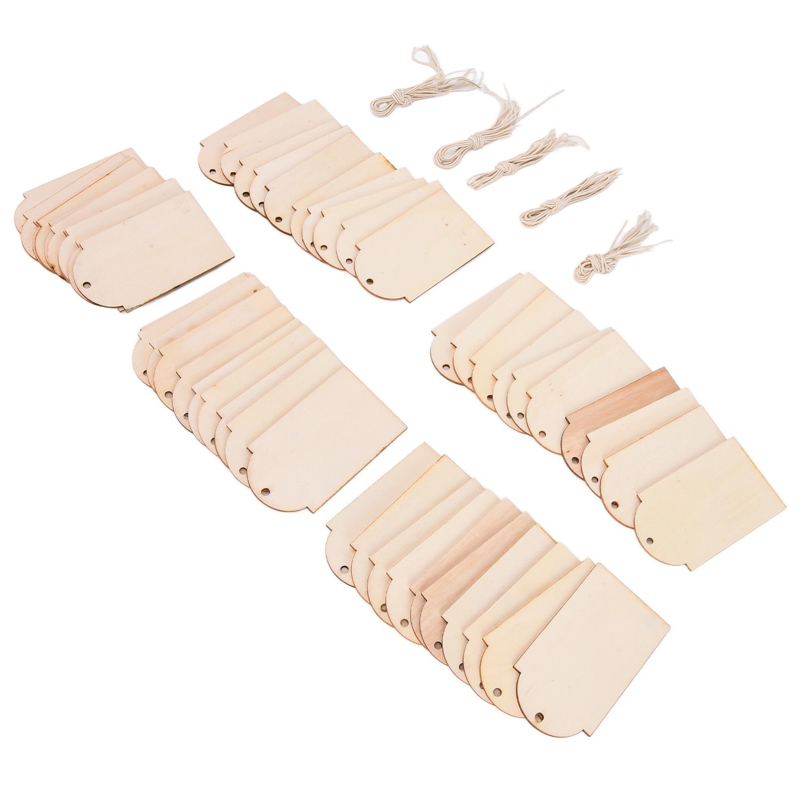 

50pcs Wood Pieces DIY Natural Rustic Unfinished Wood with Hemp Rope for Handicraft Bookmarks Gift Labels Decoration