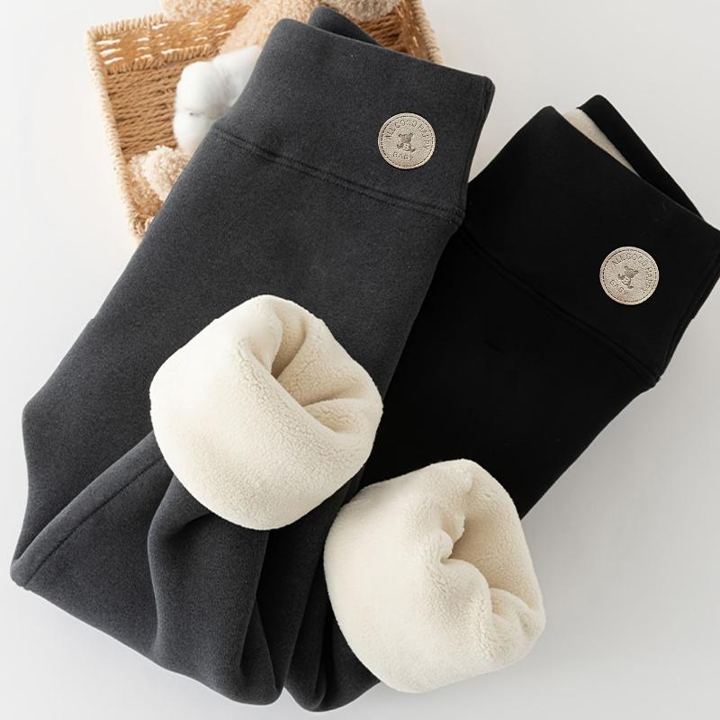 Solid Color Fleece-Lined Leggings - Winter Basics Skinny Fit Polyester Blend with Medium Stretch, Knit Cropped Warm Leggings