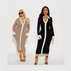 Elegant French Style Knit Midi Dress With Flared Sleeves High Waist Colorblock Detail Womens Winter Outfit