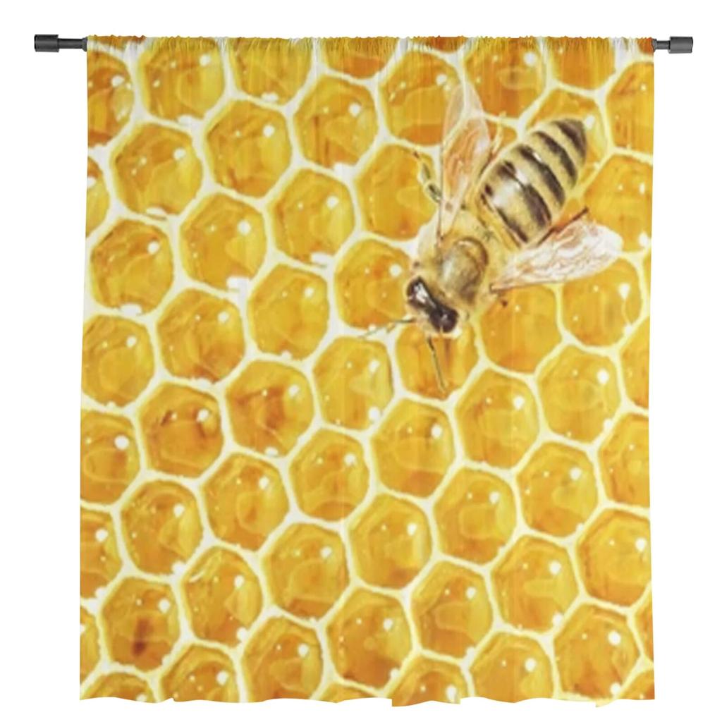 Bee Honeycomb Sheer Curtains Bedroom Voile Curtain Living Room Window Sheer Curtains Kitchen Tulle Drapes