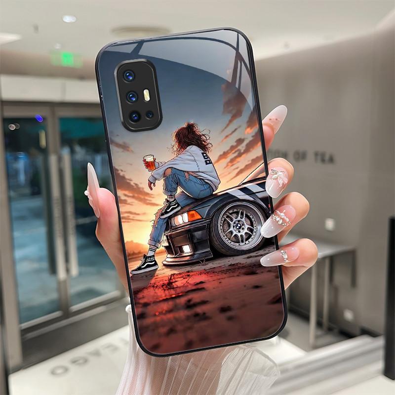 

Beautiful Flower Cute Cartoon Cat Case For Vivo V17 Global 1919 / V19 1933 Tempered Glass Phone Case Protective Cover Hard Shell Vivo V19 1933