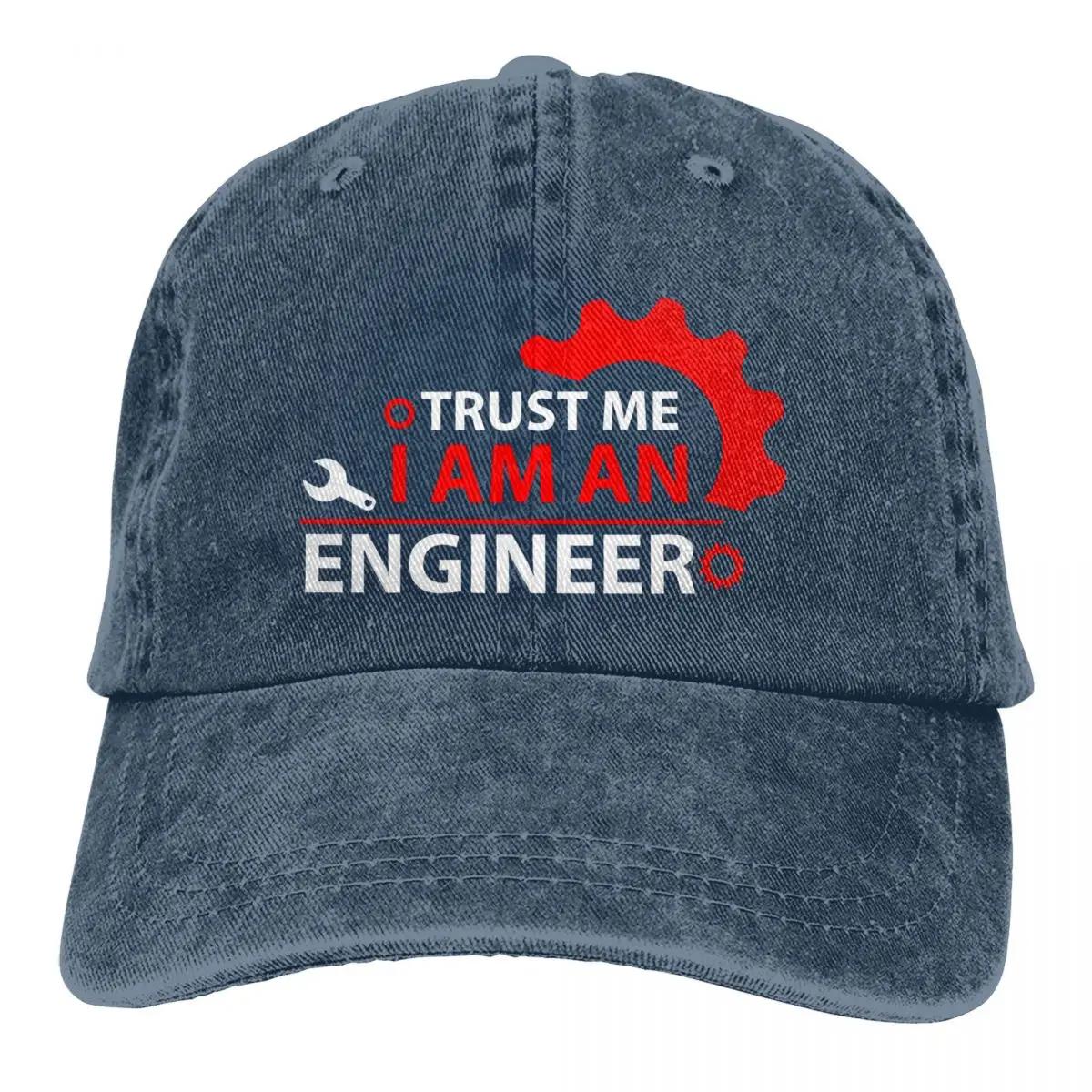 

Trust Me I Am Engineer Baseball Cap Red Logo High Quality Washed Trucker Hat Unisex Men Classic Design Snapback Cap One Size темно-синий