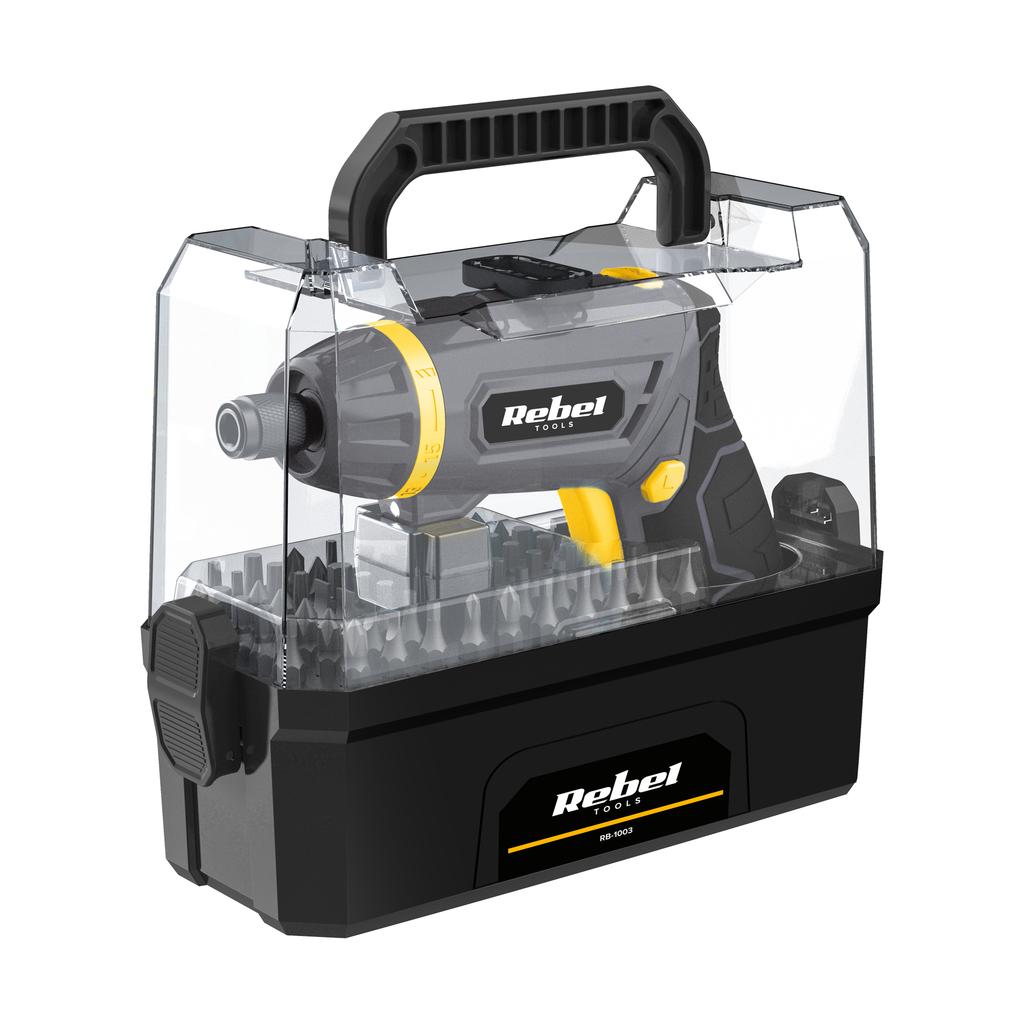 4V Rebel Cordless Screwdriver Set 54 Bits Magnetic Adapter