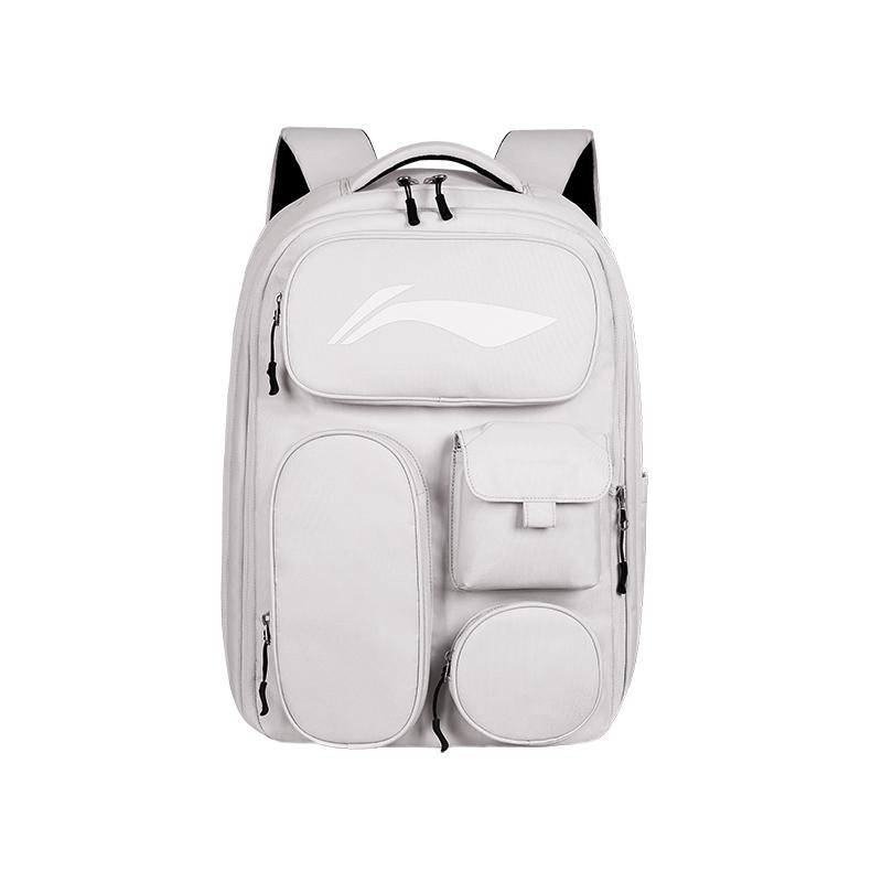 Li-Ning Expandable Multifunctional Casual Simple Daily Commuting Business Travel Fashion Versatile Backpack Kids Backpack White-Sand-Gray YBSU185-2 White Sand Gray