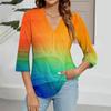 Women's Casual V-neck Gradient Print Three-quarter Sleeve Fashion Top
