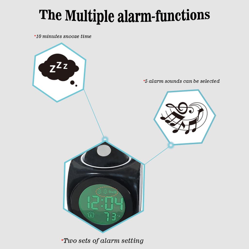 Portable Smart LCD Projection Electronic Alarm Clock with English Timed Announcement Multifunctional Thermometer Suitable for Home Office Desktop Use