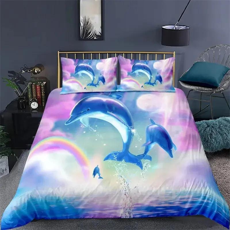 Comforter Ocean Dolphin Bedding Set For Kids Adult Boho Style Marine Themed Microfiber Sea Creatures Bedroom Decor