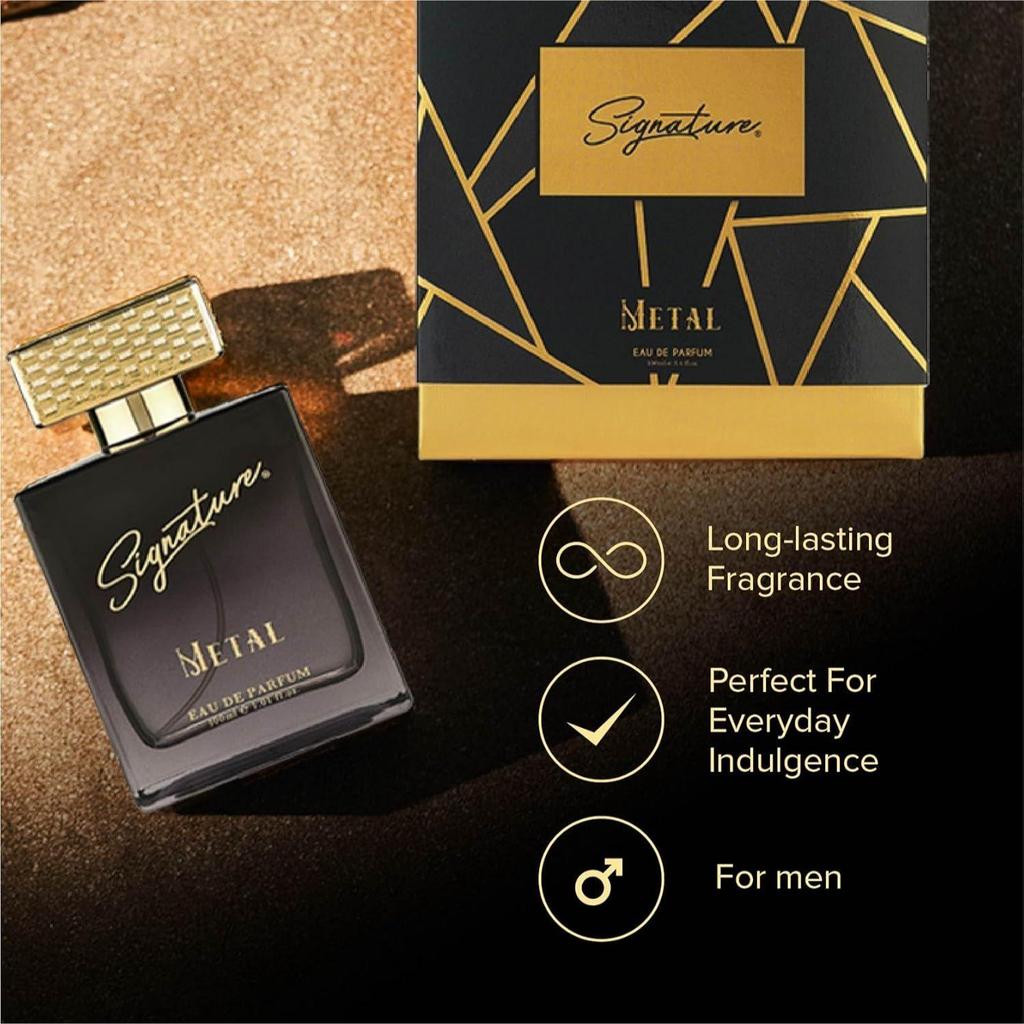 Signature Aura - Metal Eau de Parfum - 100ml | Long Lasting Fragrance for Men | Woody Spicy Scent | Luxury Everyday Wear Perfume Gift for Him
