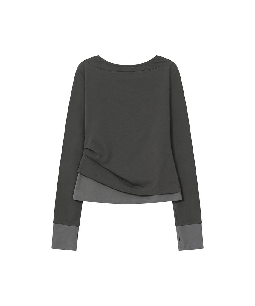 MISEKI SEOUL Asymmetric Contrast Long Sleeve Charcoal