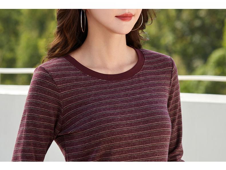 Korean Style Women's Slim Fit Striped Long Sleeve Round Neck T-shirt for Autumn/Winter
