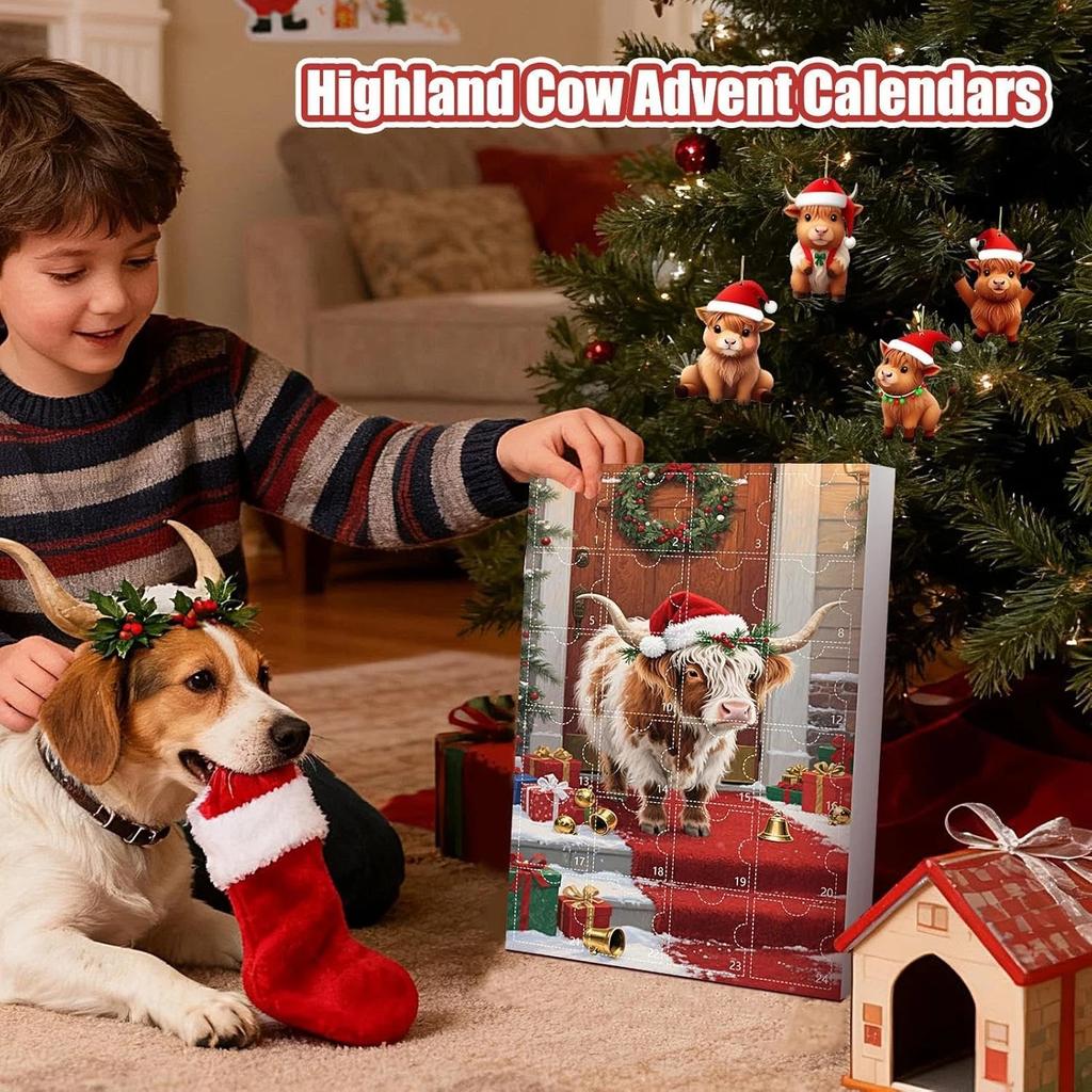 Acrylic Pendant Festive  Cow Ornament Blind Box Ornament Acrylic Advent Calendar For Winter Evening Home Decor Christmas