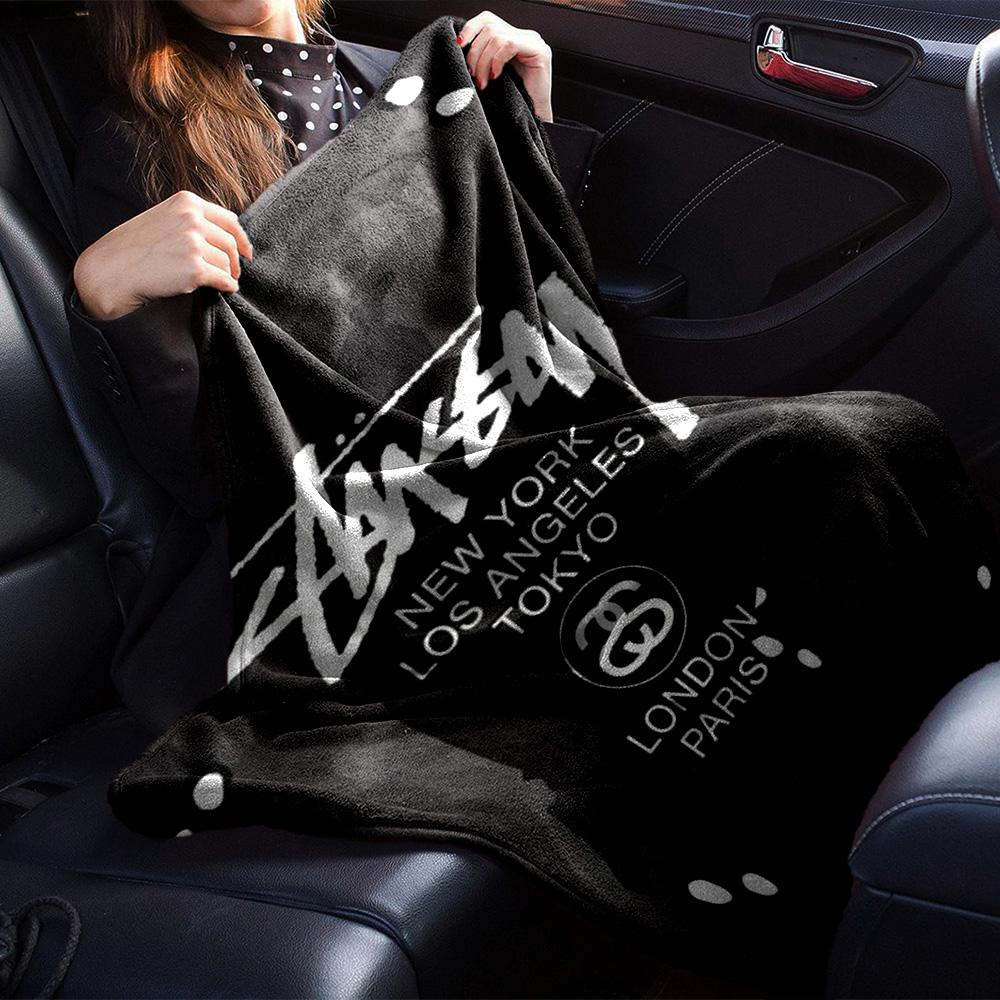 Dark Grey Camo City Text Signature Logo Flannel Blanket, Camouflage Street Style Soft Throw Blanket