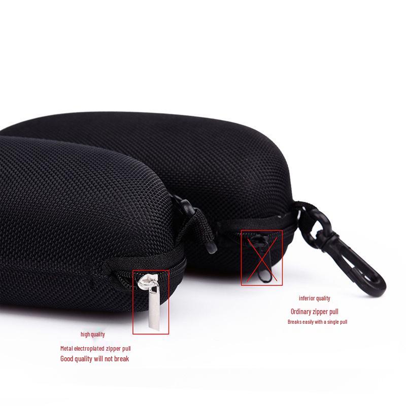 Black EVA Large Frame Zipper Sunglasses Case: Pressure-Resistant, Portable, with Hook, and Oxford Cloth for Sports Glasses.