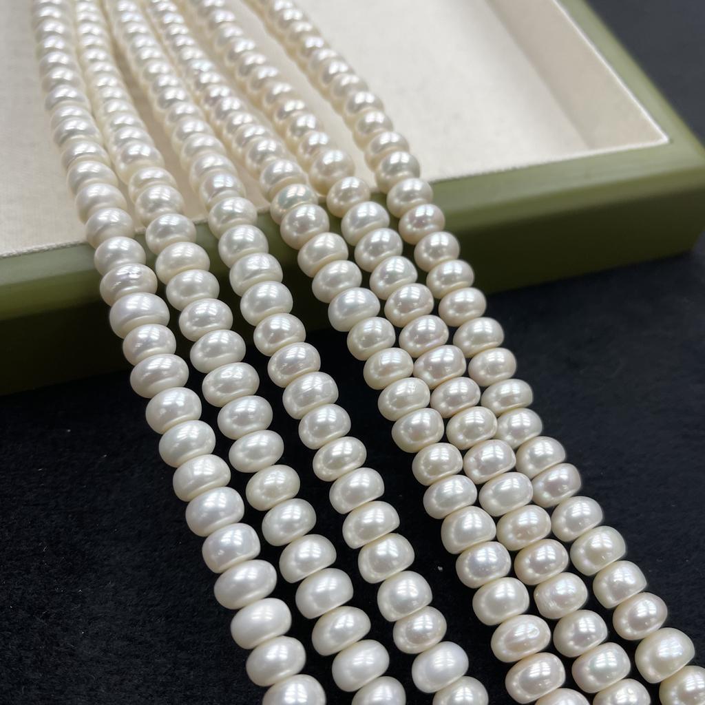 1String, White Natural Freshwater Pearls, Handmade Flat Pearl Beads for Jewelry Making DIY Crafts (Beads 9-10mm, Length 36cm)