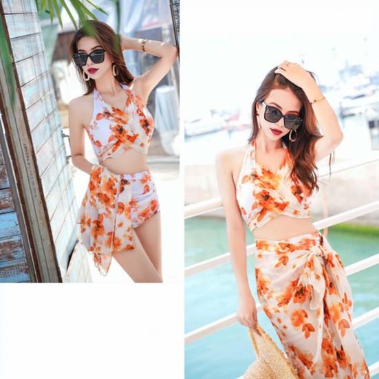 3ks/sada Dámské plážové kalhotky Set Vysoký halter Bez rukávů Podprsenka Bikini Set Pasové šortky s dlouhým