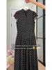2026 Polka Dot Short Sleeve High Neck Slim Fit Elegant Long Dress for Women