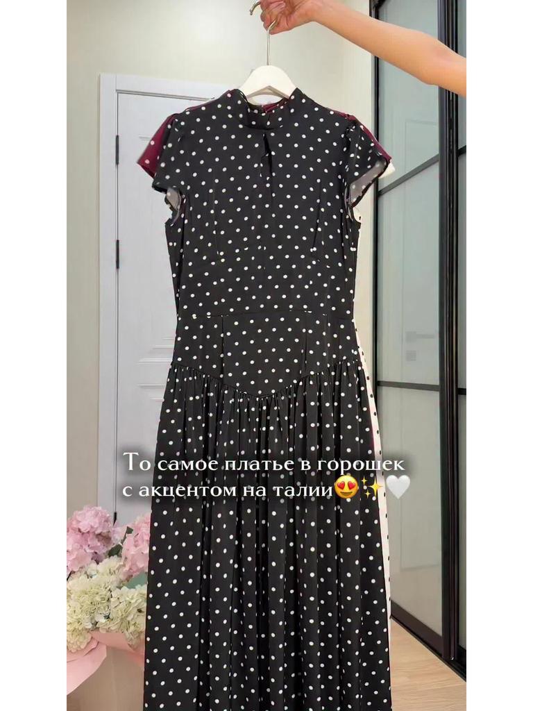 2026 Polka Dot Short Sleeve High Neck Slim Fit Elegant Long Dress for Women
