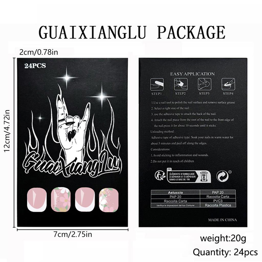 24 Stück Blumen Press-on Nägel Französische Ballerina Acrylnägel mit Glitzerdesigns Falsche Nägel Klebenägel für Frauen