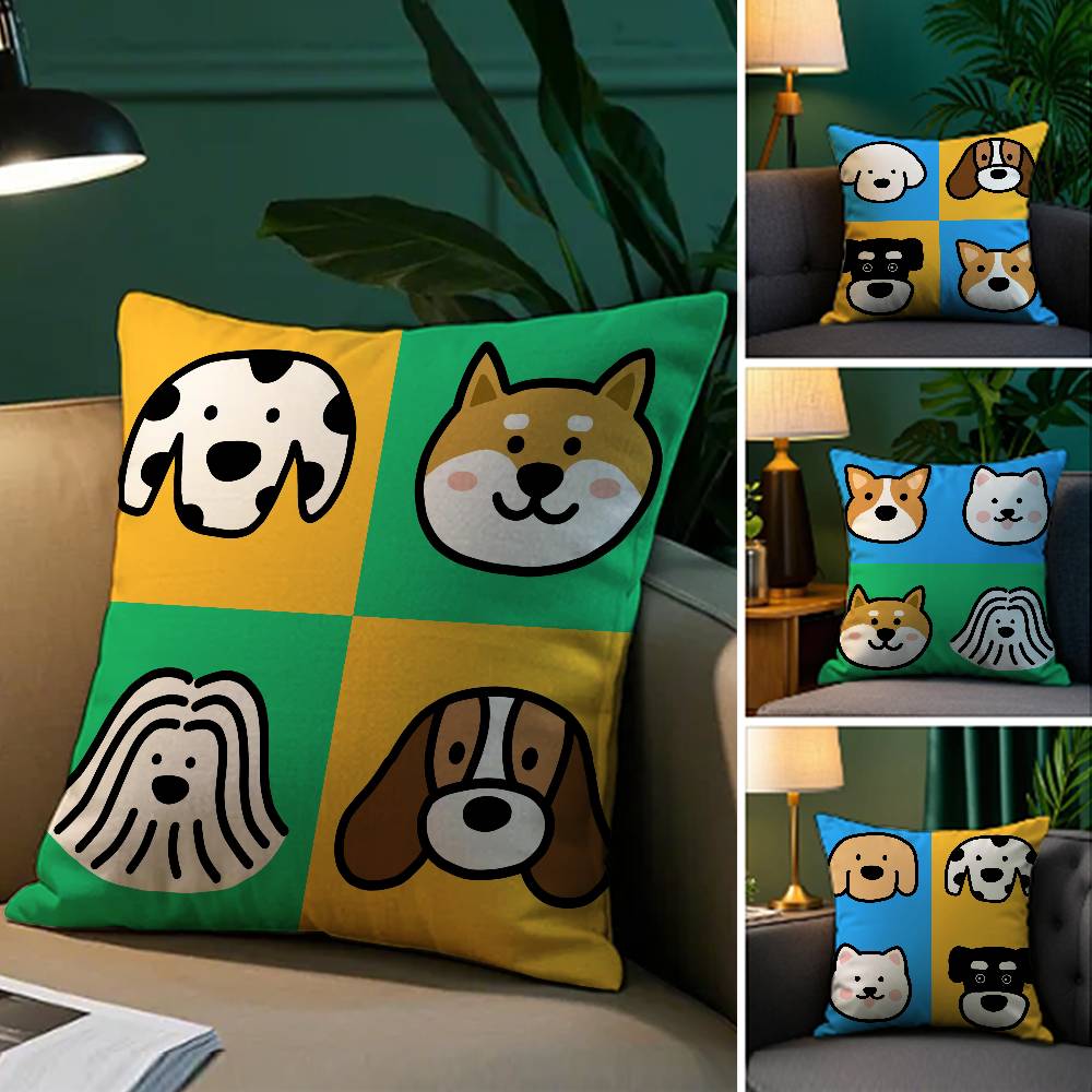 Four-Point Cute Cartoon Dog Pictures Pillow Case Comfort Sofa Bed Silky Elegant Invisible Zipper Decorative Cushion Cover