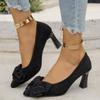 Suede Stiletto High Heels Women Spring New Temperament Pointed Toe Shallow Bow Non-Tired Foot Non-Slip High Heels