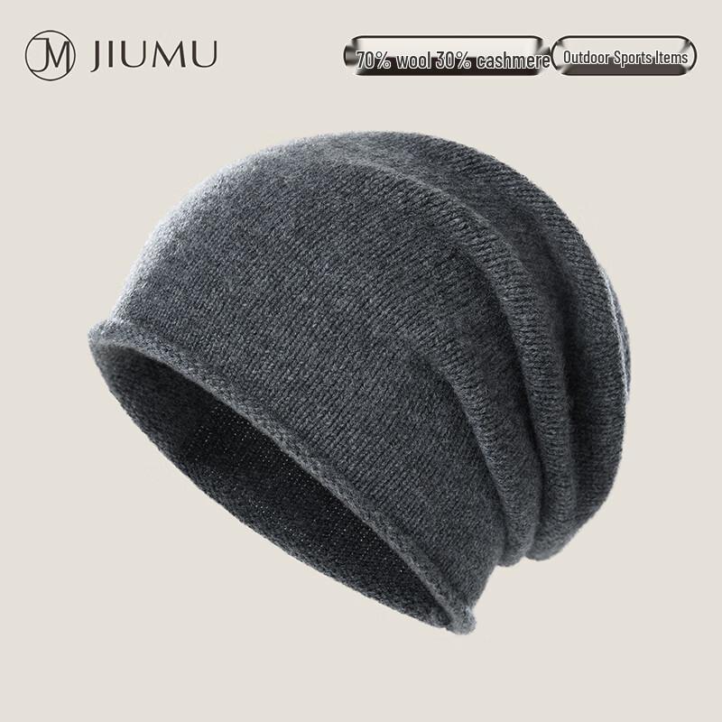JIUMU Unisex Double-Layer Cashmere Knit Beanie One Size темно серый