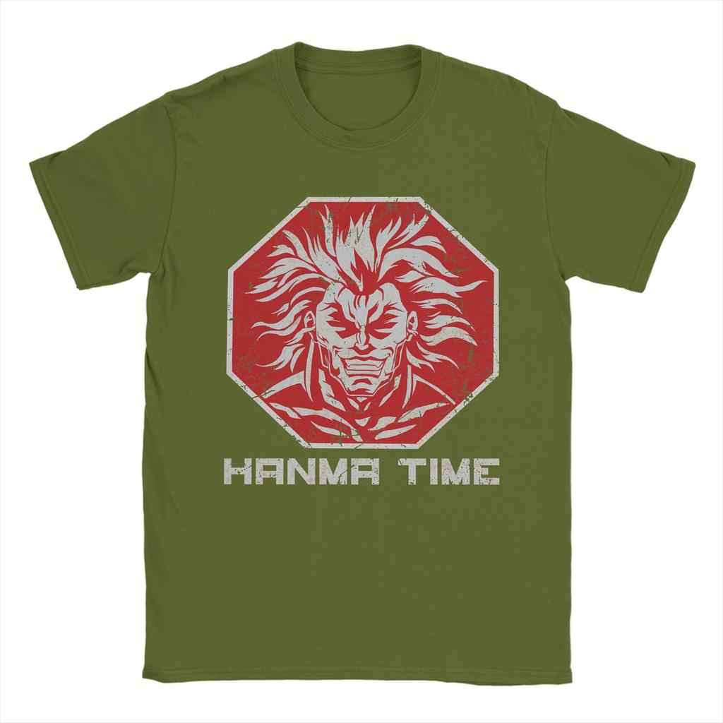Mens Stop Hanma Time Baki Anime T Shirts  Pure Cotton Clothing Leisure Short Sleeve Crewneck Tee Shirt Printed TShirt