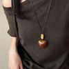 Retro Wood Glass Pendant Necklace Pu Leather Cord Long Sweater Chain Necklace For Women Fashion Jewelry Accessories