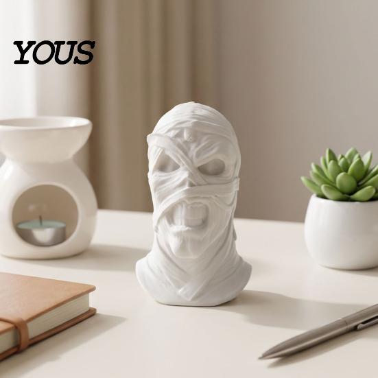 PLA Mummy Figure 3D Printed Figurine, Spooky Evil Head Statue, Halloween Desktop Decoration for Ornament Home, Living Room, Office Table Shelf