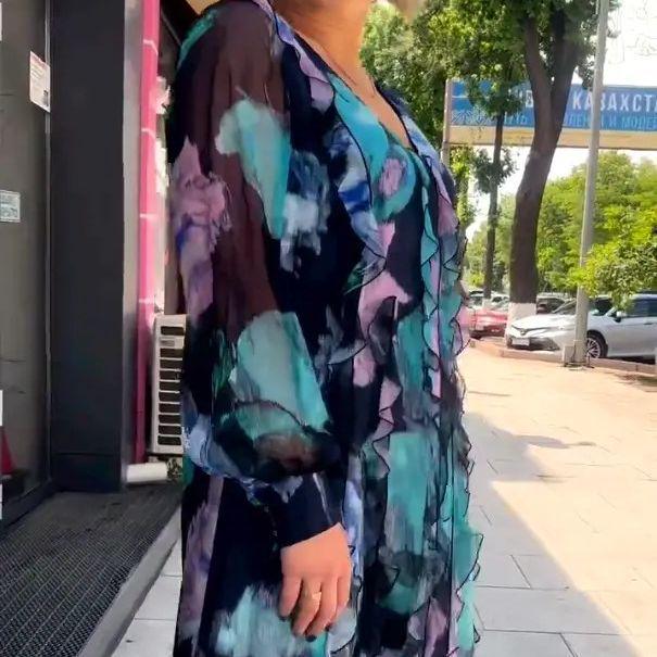 Spring/Autumn 2023 Women's V-neck Slimming Print Long Dress - European & American Fashion