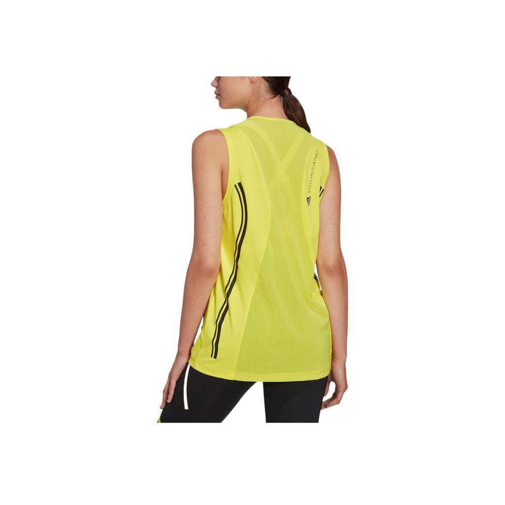Adidas Striped Print Small Logo Loose Fit Round Neck Sports Tank Top Women Tops Yellow HG6863