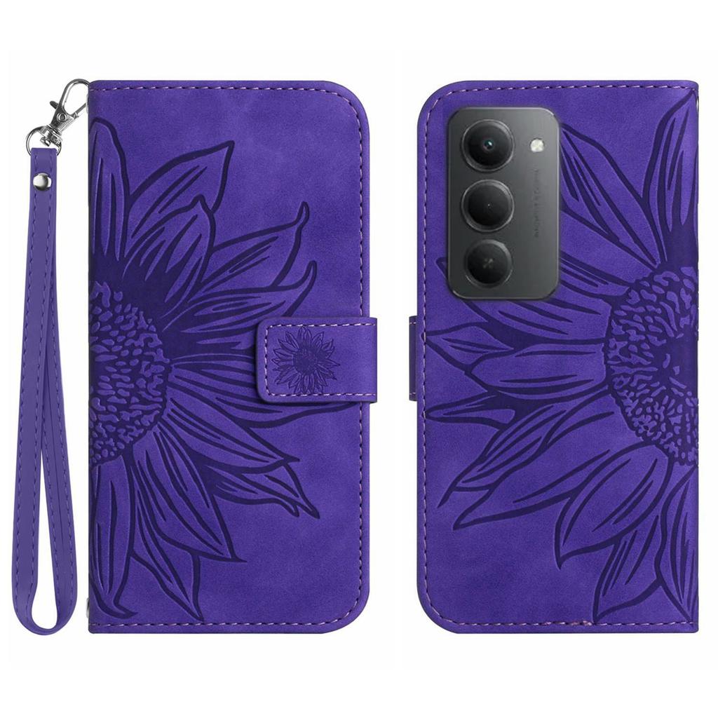 For Xiaomi Redmi 15 5G Case Sunflower Imprint Leather Wallet Phone Cover with Wrist Strap