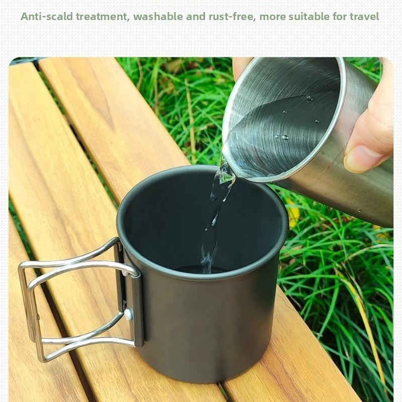 Outdoor Camping Cup With Foldable Handle Portable Ultra-light Aluminum Alloy Mug For Outdoor Hiking Cooking 300ml