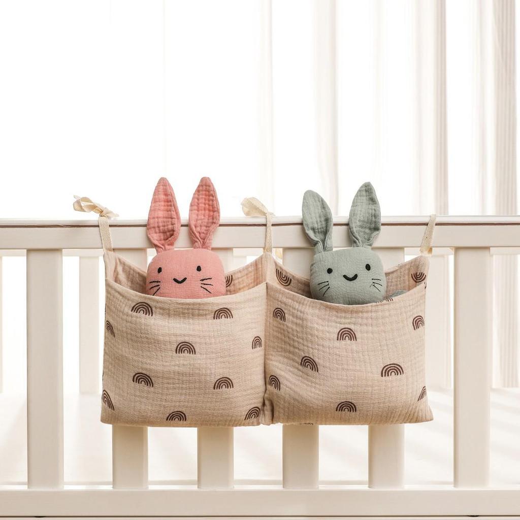 Pure Cotton Multifunctional Baby Stroller Hanging Bag with Double Compartments for Diapers, Milk Bottles, Teething Toys, and More