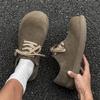 Fashion Men's Suede Casual Shoes Round - Toe  Lace- Up Comfortable Outdoor Work Shoe Retro Trend Insole Height -Increasing Walking Shoes