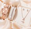 5 PCS Set Gold Watch Women Luxury Ring Necklace Earrings Rhinestone Fashion Wristwatch Female Casual Watches Bracelet Set