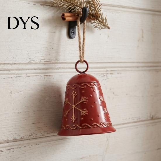 Christmas Garland Accessories Large Bell with Snowflake Design, Metal Hanging Ornament Heavy Duty Bells Jute Rope for Home, Garden, Holiday