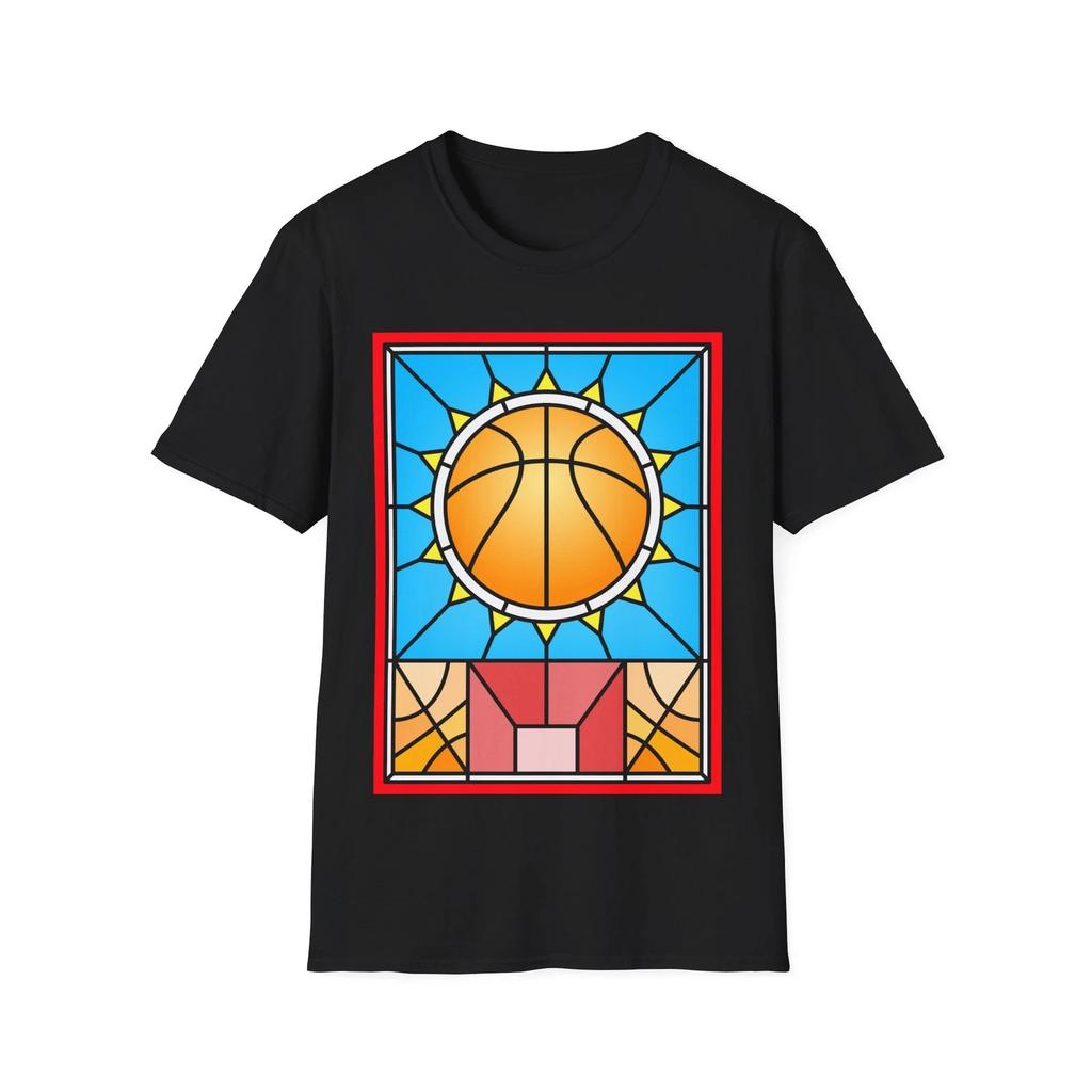 Stained Glass Basketball T-Shirt, Sports Fan Graphic Tee, Regular Fit Top