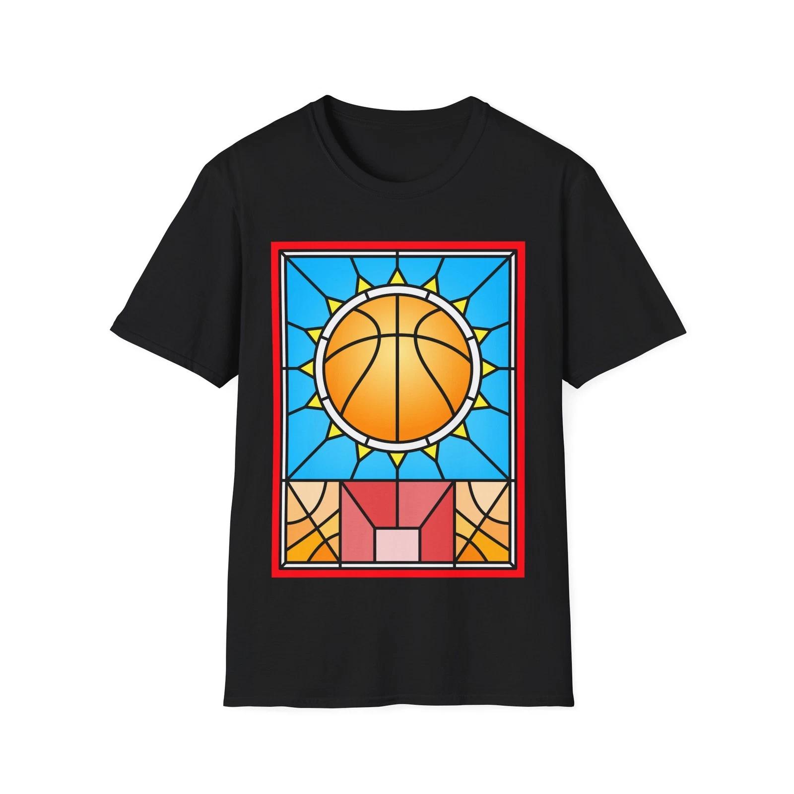 Stained Glass Basketball T-Shirt, Sports Fan Graphic Tee, Regular Fit Top XL