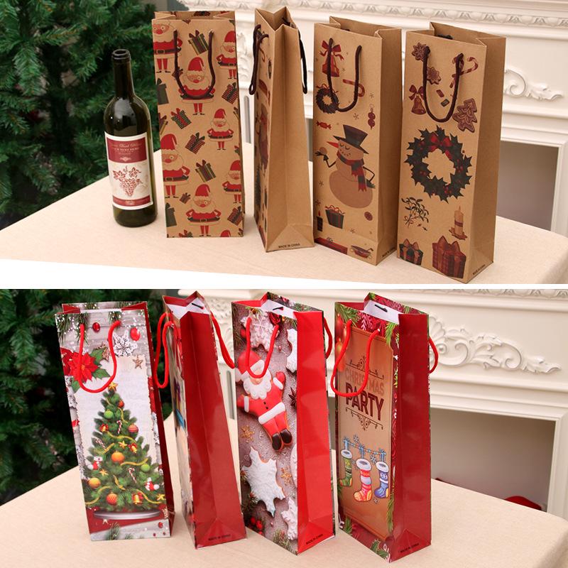 Christmas Kraft Paper Wine Gift Bag for Bottles - Holiday Home Supplies