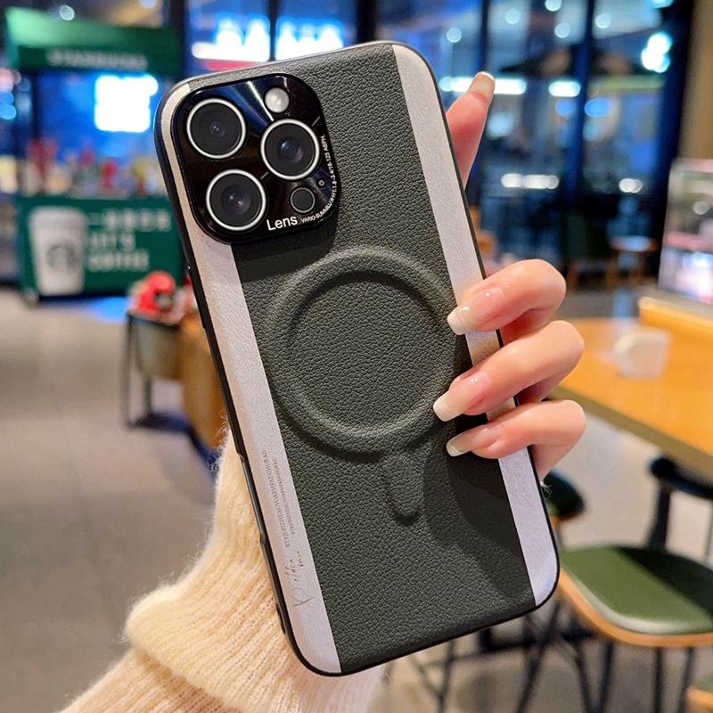 For iPhone 16 Pro Max Case Compatible with MagSafe Splicing Color PC+PU Leather Phone Back Cover