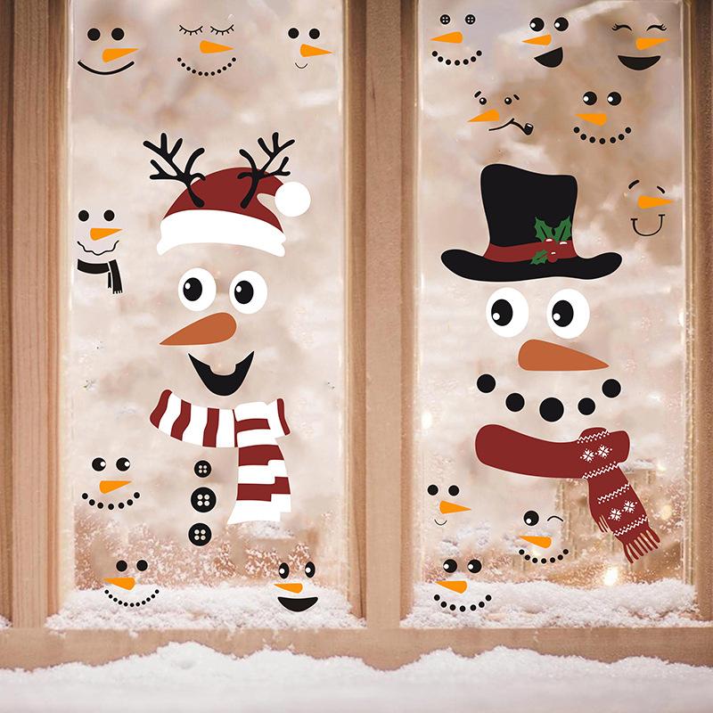 New Christmas Sticker Self-adhesive Snowman Window Sticker Cartoon Expression Refrigerator Sticker Home Wall Sticker