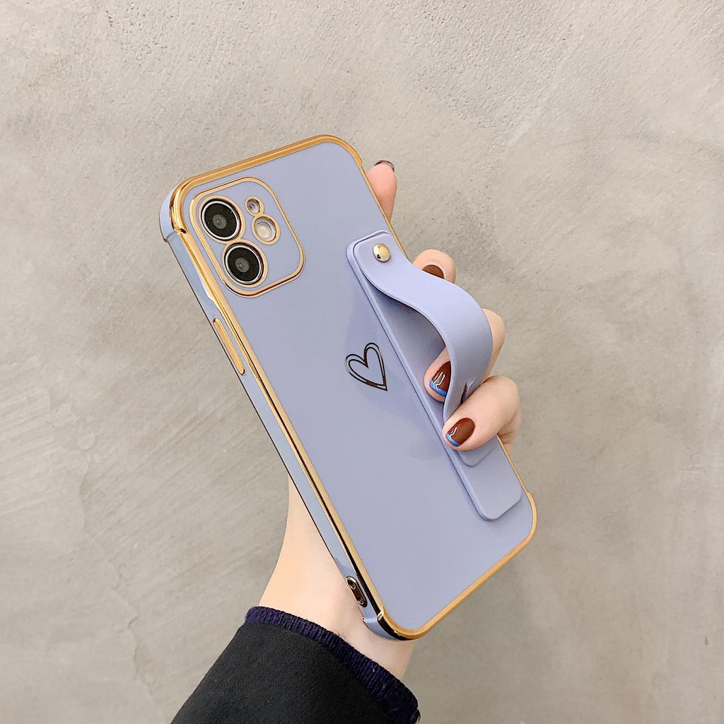 Straight edge electroplating love wrist strap for iPhone17 mobile phone case 16 Apple 15promax all-inclusive soft case XS