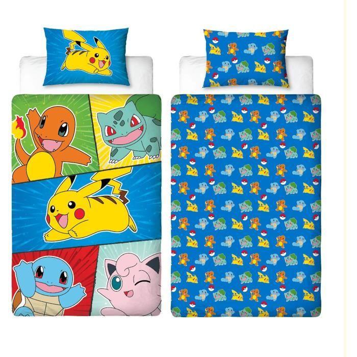 Parure De Lit - POKEMON - Pikachu Et Starter 1G V - Microfibre - 1 Housse De Couette 140 X 200 Cm + 1 Taie 63 X 63 Cm