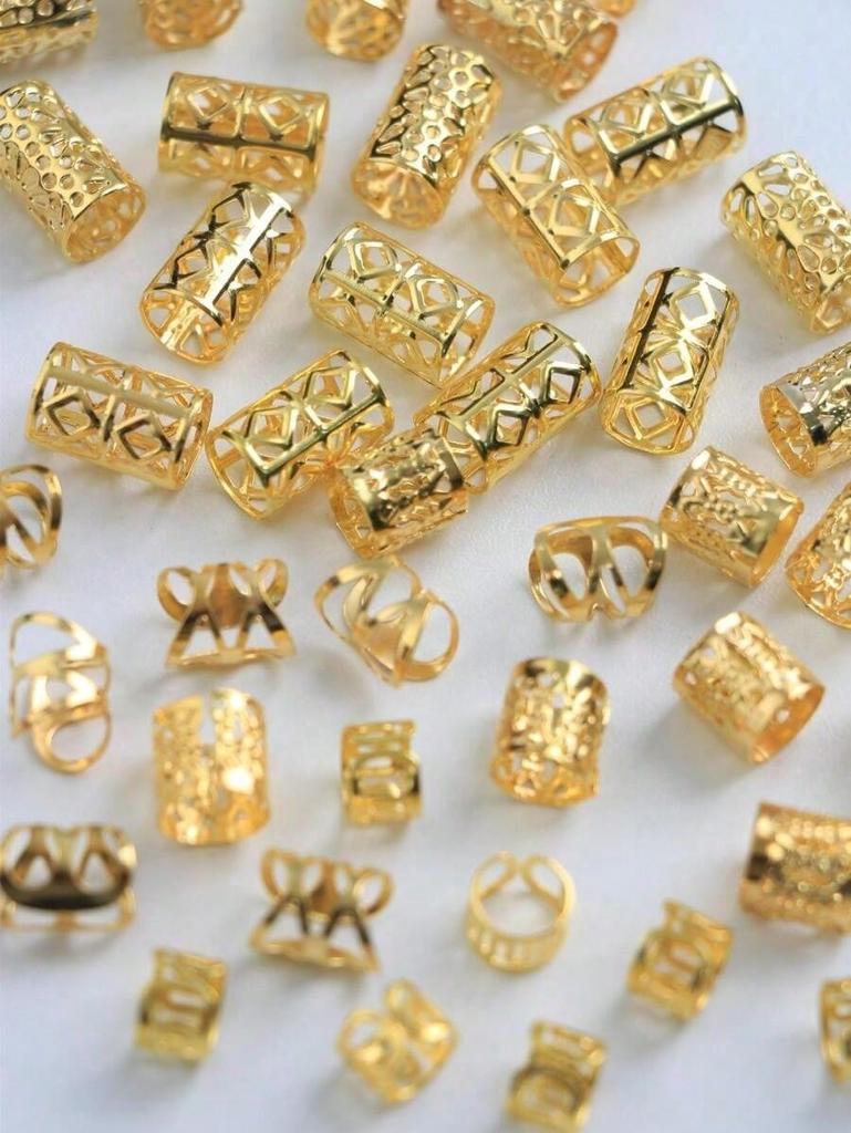 50pcs Gold Dreadlock Beads, Unique Hop Street Party Braids Hair Accessories, Clips Hair, Halloween Hair Decor