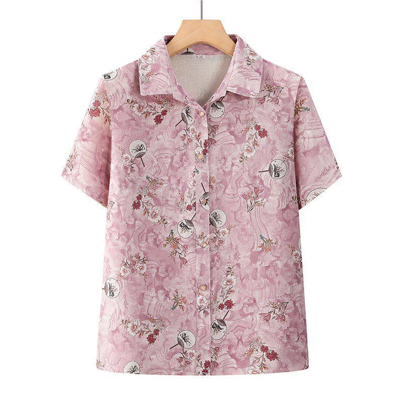 

Elderly Summer Clothing: Short-Sleeved Shirts and Tops for Mature Women & Grandmothers 4XL [Recommended for 65-72.5 kg] красный