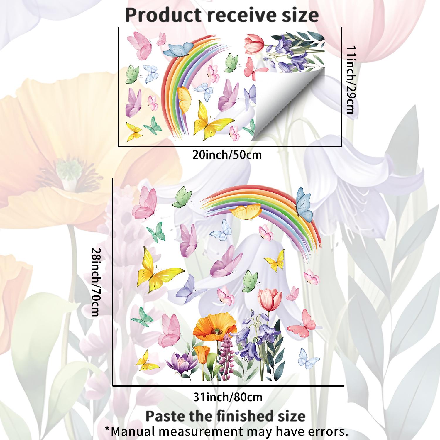 

Rainbow Flower Butterfly Glass Stickers for Kitchen, Bedroom, Living Room and Bathroom - Glass Decorative Stickers JDT-A554