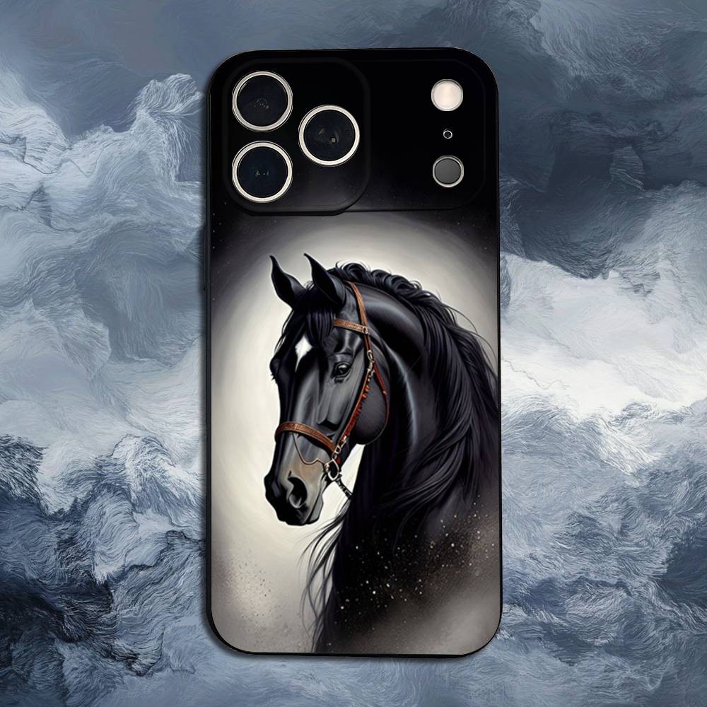 Αλογο που καλπάζει Ζώο Για iPhone 12,14,13,15,16,11,17,X,Mini,XR,SE,XS,Plus,Pro,Max,8,7, Μαλακή Σιλικόνη Μαύρη Θήκη