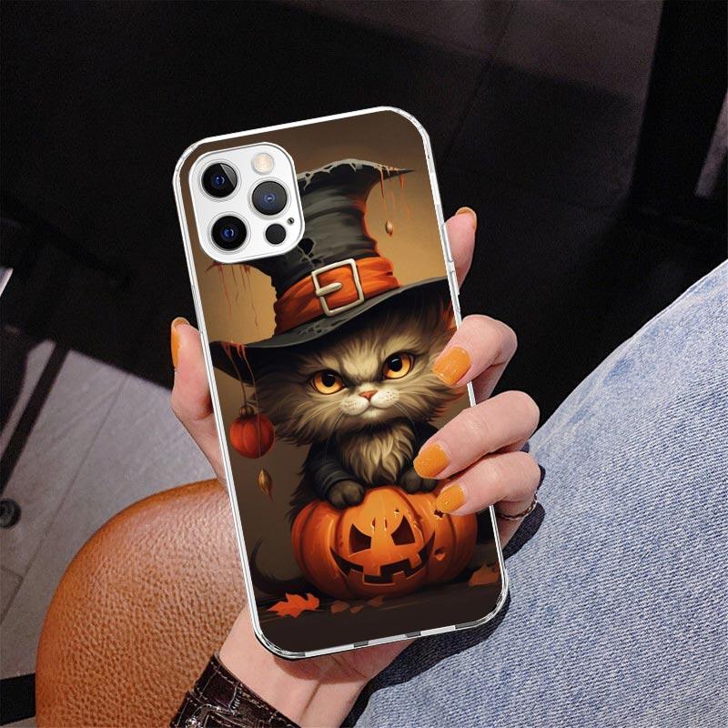 Black Kitten Halloween Pumpkin Phone Case For iPhone 17 Air 16 Pro Max 16E 15 + 14 Plus 11 12 13 Mini 7 8 SE Gift Print Cover Fu