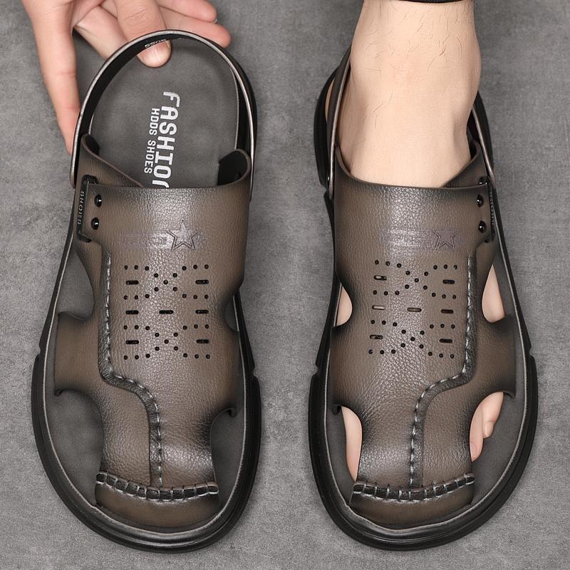 

Мужские летние сандалии из суперволокнистой кожи, повседневная повязка на голову, папины тапочки, латексная подушечка для мужского пляжного отдыха.