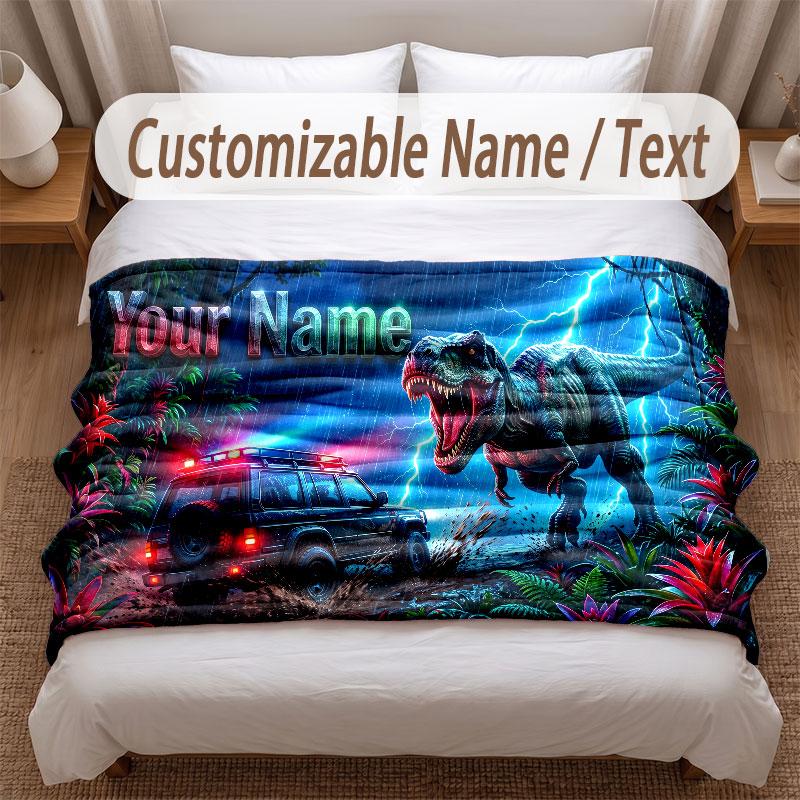 Dinosaur Theme Soft Blanket Personalized Custom Name Text Print Warm Blanket Home Sofa Bedroom Decor